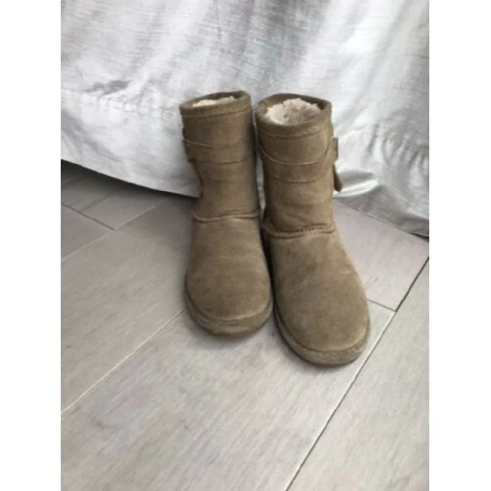 BEARPAW Val Boot big girls 1 chestnut brown Leather Suede Wool Lining Sheepskin